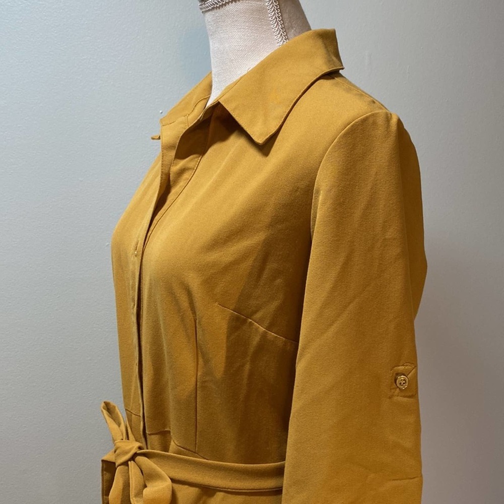 Sharagano Mustard Yellow Midi Shirt Dress - Picture 7 of 13